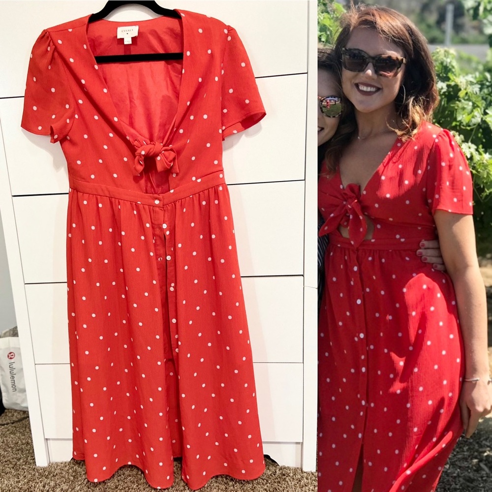SOLD Everly red polka dot tie dress
